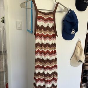 Brown and White Chevron Knit Dress
